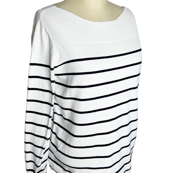 Gap Sweater Womens Size L White Navy Striped Boat Neck Stretch - Picture 1 of 4